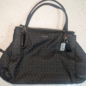 Coach Madison Signature Black C Maggie Purse Tote Bag Lining Teal Blue